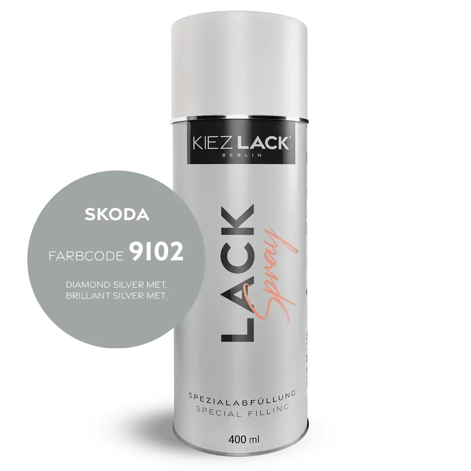 Kiezlack Autolack Spraydose Skoda 9102 DIAMOND SILVER MET.