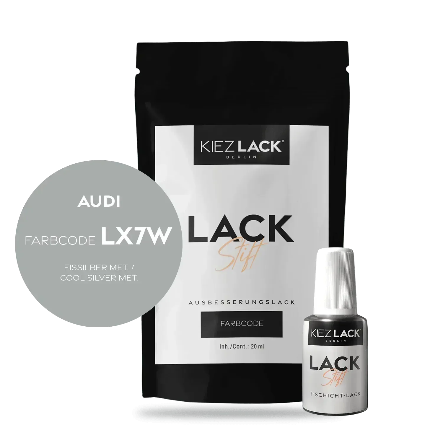 Kiezlack Lackstift Autolack Lackstift AUDI LX7W EISSILBER MET.