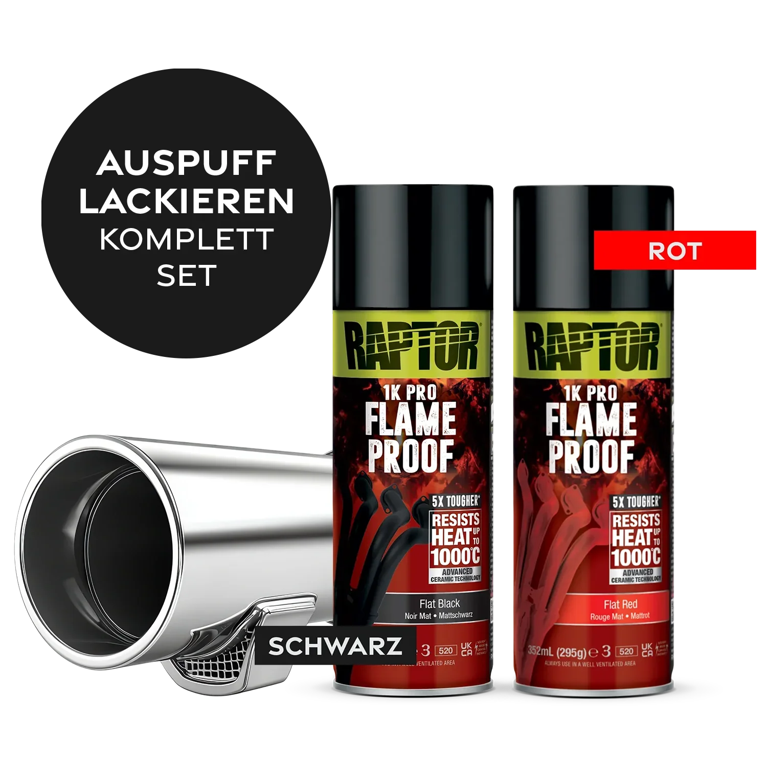Kiezlack KIEZLACK Auspufflack Komplettset 7tlg. mit RAPTOR 1K Pro Flame Proof