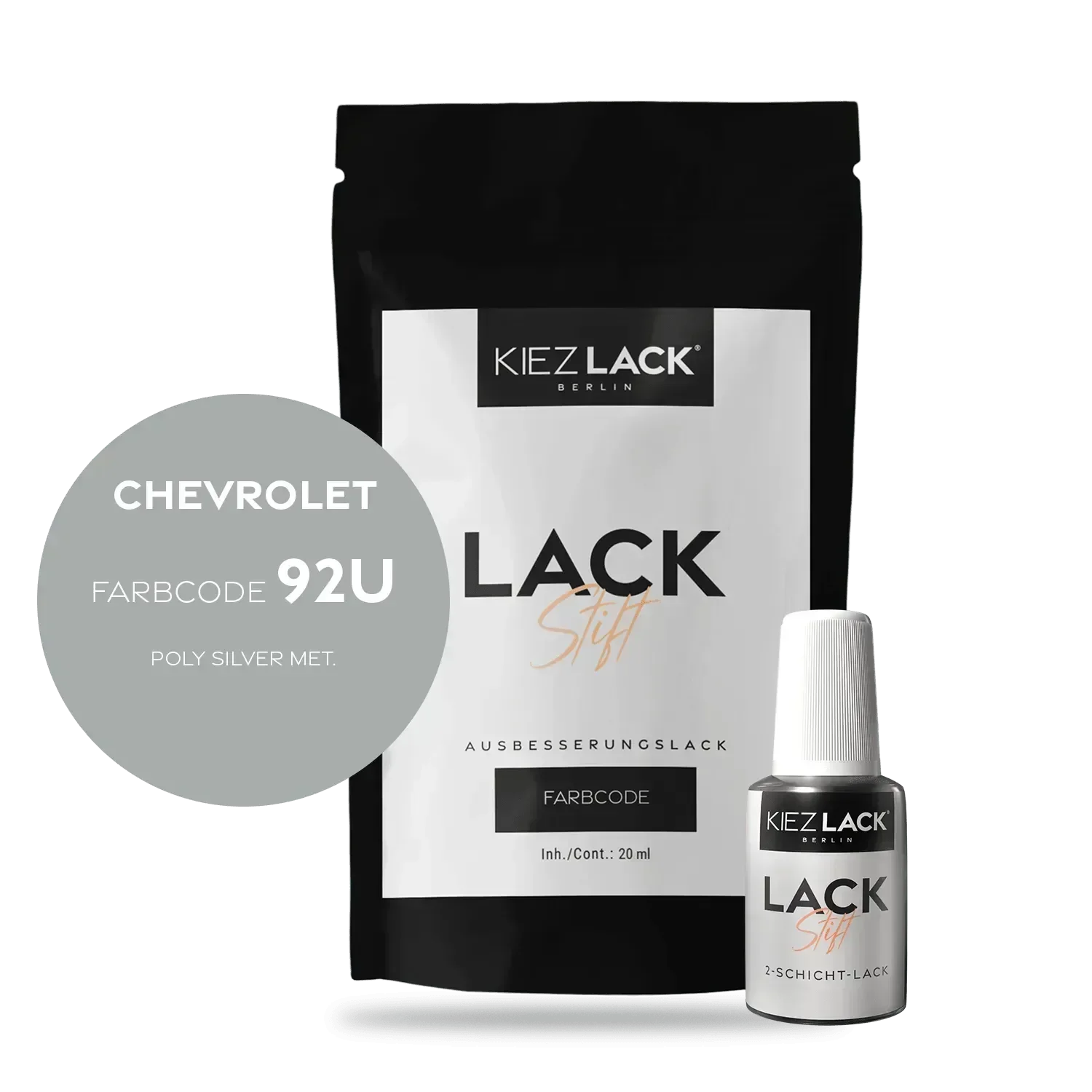 Kiezlack Lackstift Autolack Lackstift CHEVROLET 92U POLY SILVER MET.