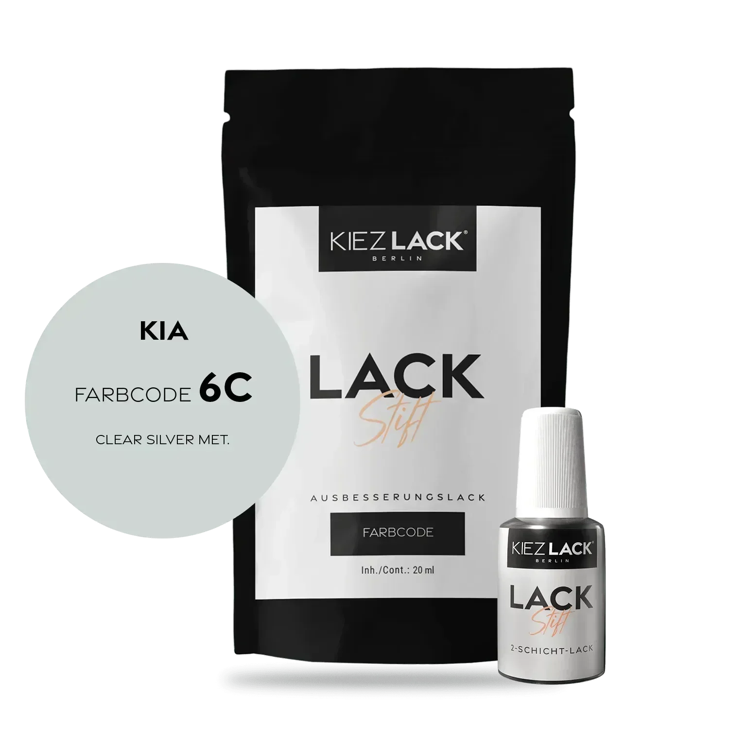 Kiezlack Lackstift Autolack Lackstift KIA 6C CLEAR SILVER MET.