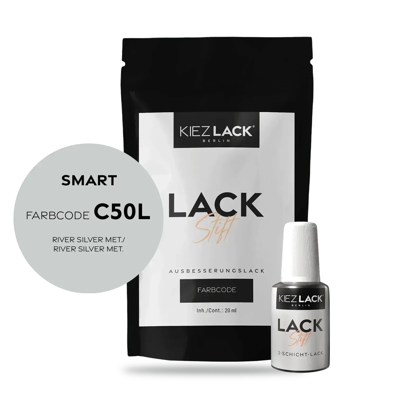 Kiezlack Lackstift Autolack Lackstift SMART C50L RIVER SILVER MET.