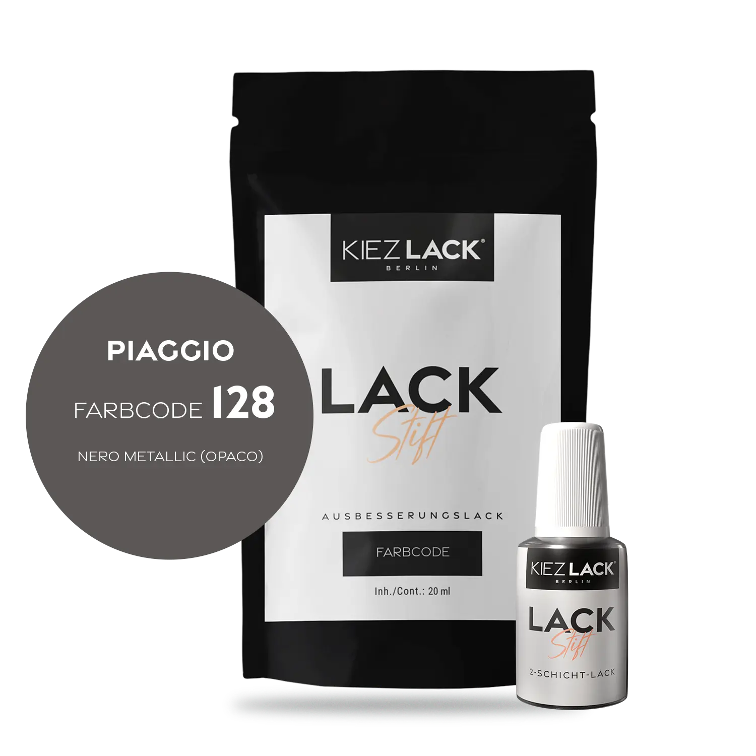 Kiezlack Motorradlack Lackstift Piaggio 128 NERO METALLIC (OPACO)