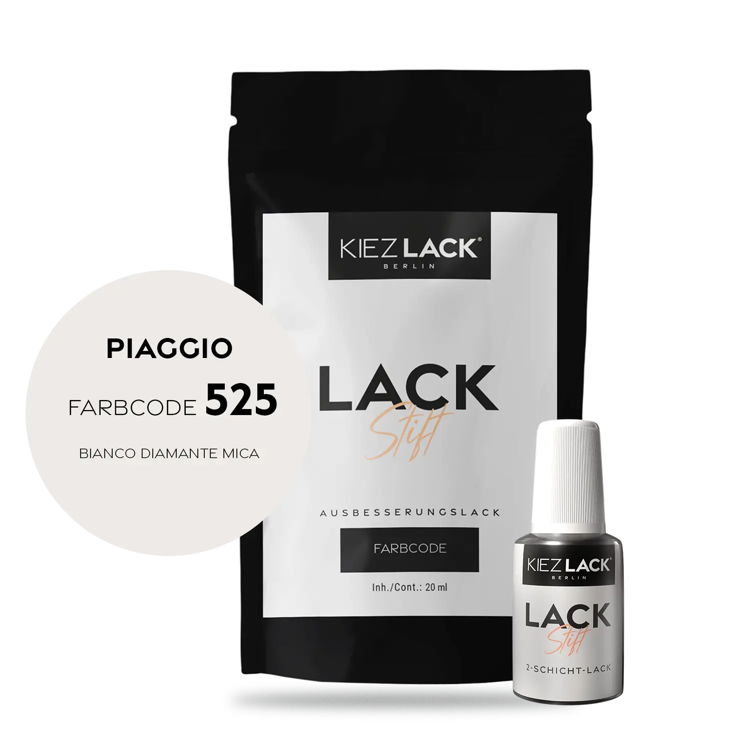 Kiezlack Motorradlack Lackstift Piaggio 525 BIANCO DIAMANTE MICA