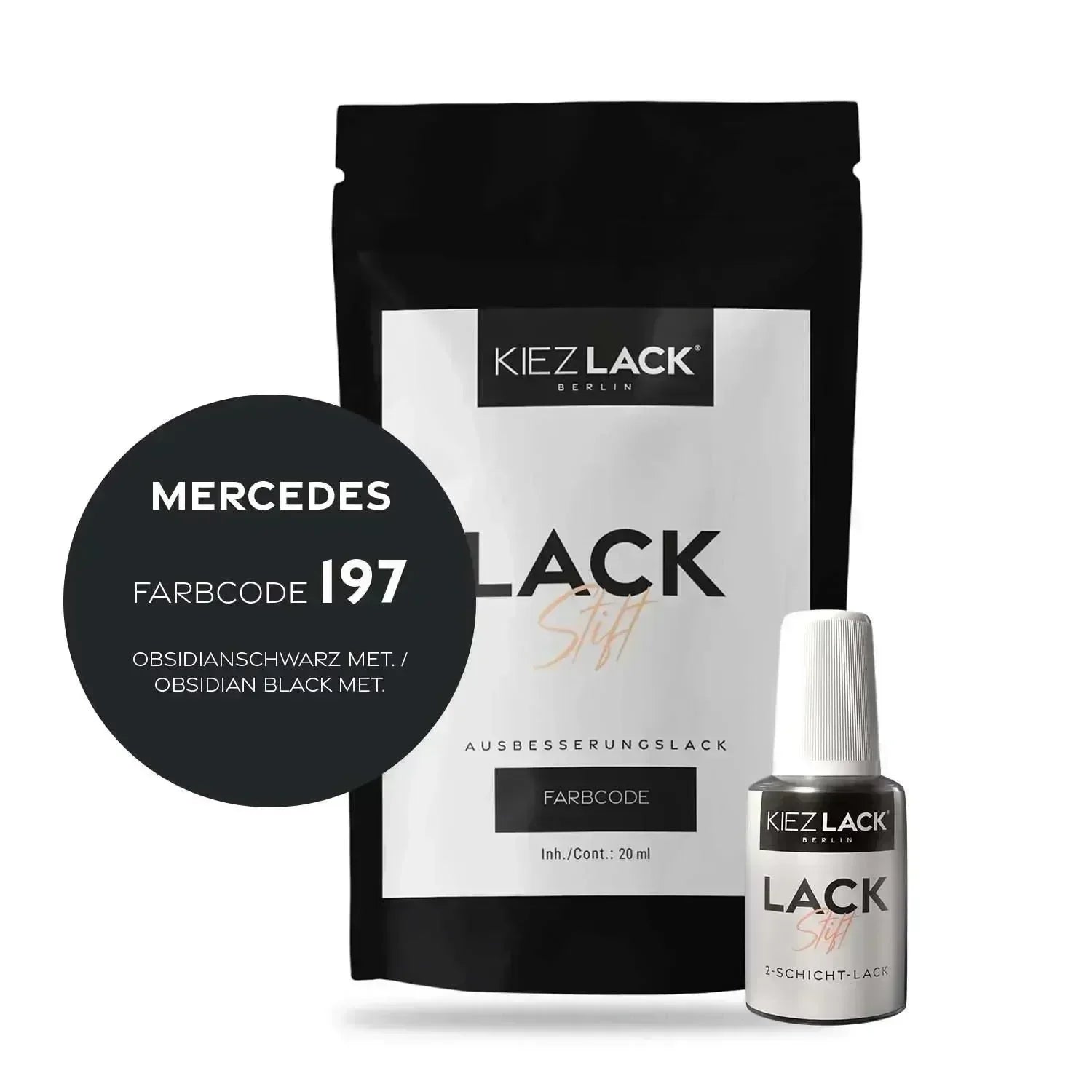 Kiezlack Lackstift Autolack Lackstift MERCEDES 197 OBSIDIANSCHWARZ MET.