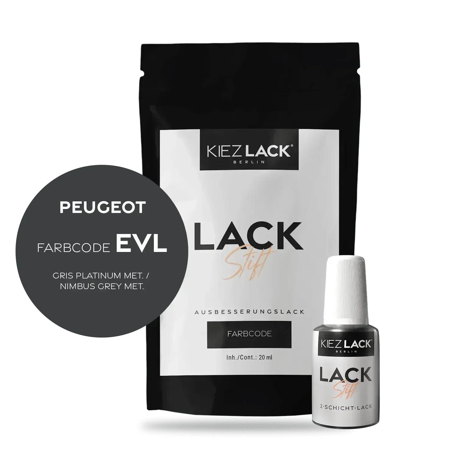 Kiezlack Lackstift Autolack Lackstift Peugeot EVL GRIS PLATINUM MET.