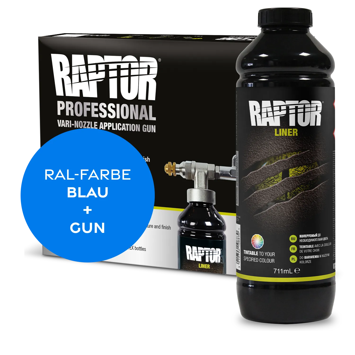 Raptor RAL 5000 - Violettblau / 1er Flaschen-KIT / Raptor Spraygun RAPTOR Liner Flaschen-Kit RAL-Farben Blau