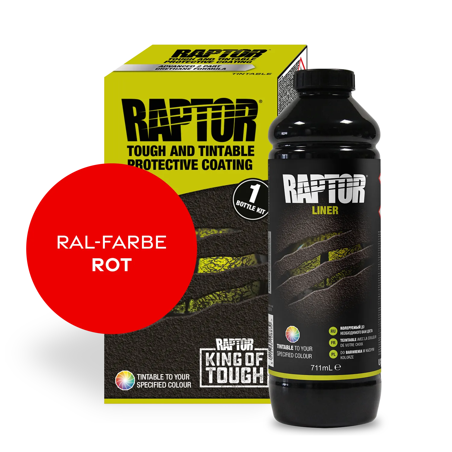 Raptor RAL 3000 - Feuerrot / 1er Flaschen-KIT / ohne RAPTOR Liner Flaschen-Kit RAL-Farben Rot