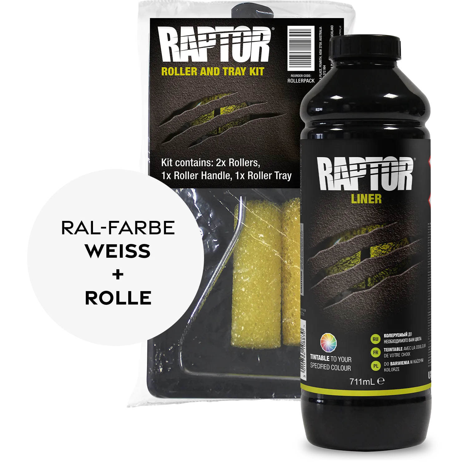 Raptor RAL 9001 - Cremeweiss / 1er Flaschen-KIT / Raptor Roller Kit RAPTOR Liner Flaschen-Kit RAL-Farben Weiss
