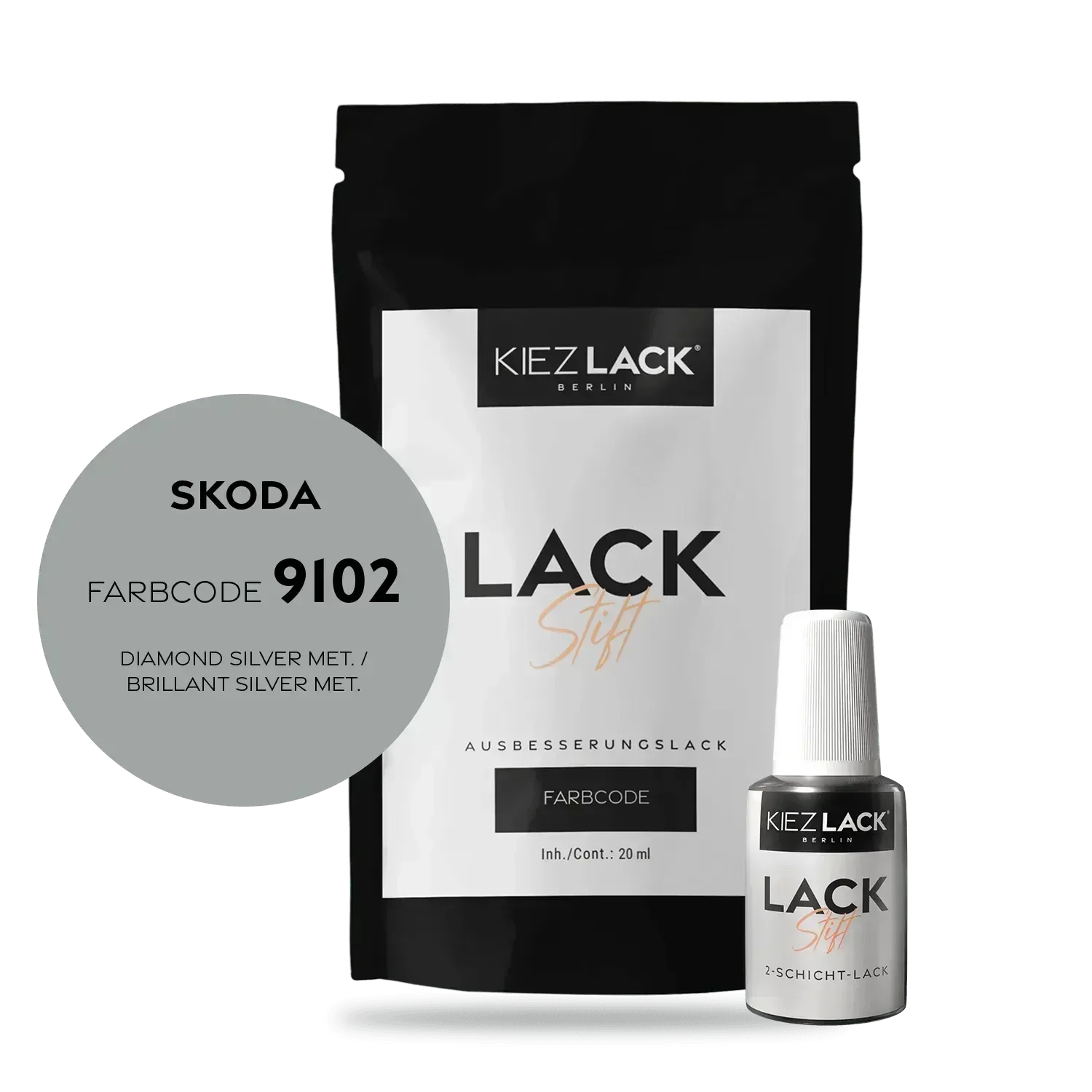 Kiezlack Lackstift Autolack Lackstift Skoda 9102 DIAMOND SILVER MET.