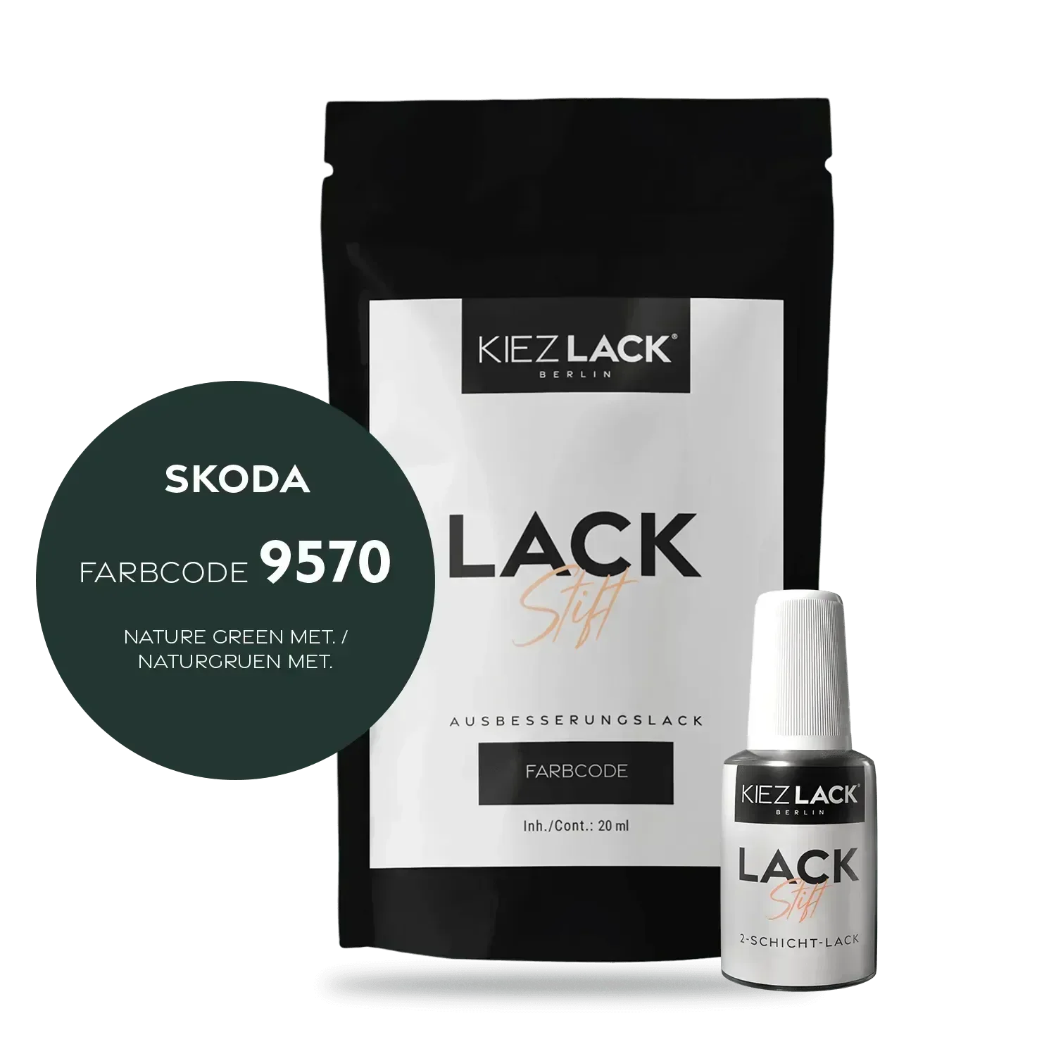 Kiezlack Lackstift Autolack Lackstift Skoda 9570 NATURE GREEN MET.