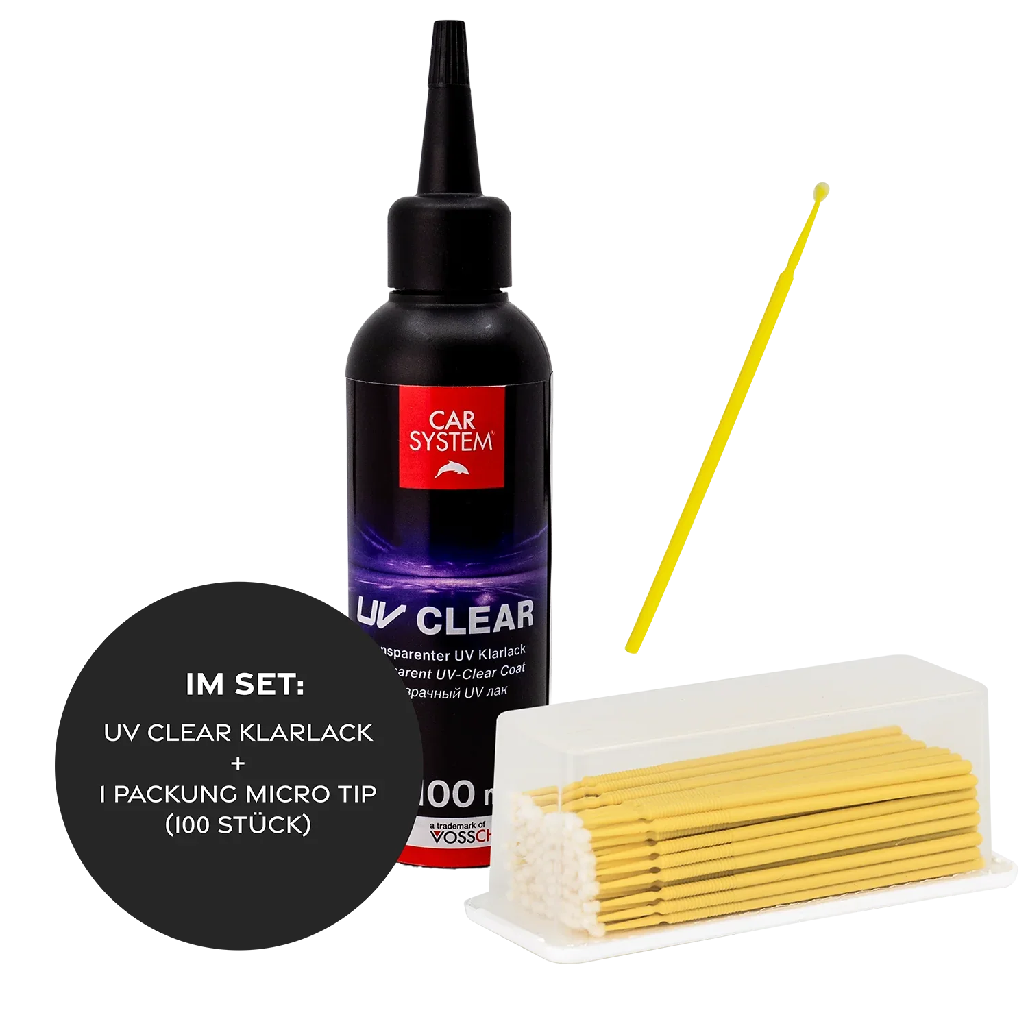 Carsystem UV CLEAR Klarlack + MICRO TIP (100 Stück) Carsystem UV CLEAR UV-härtender Klarlack für Spot-Reparaturen