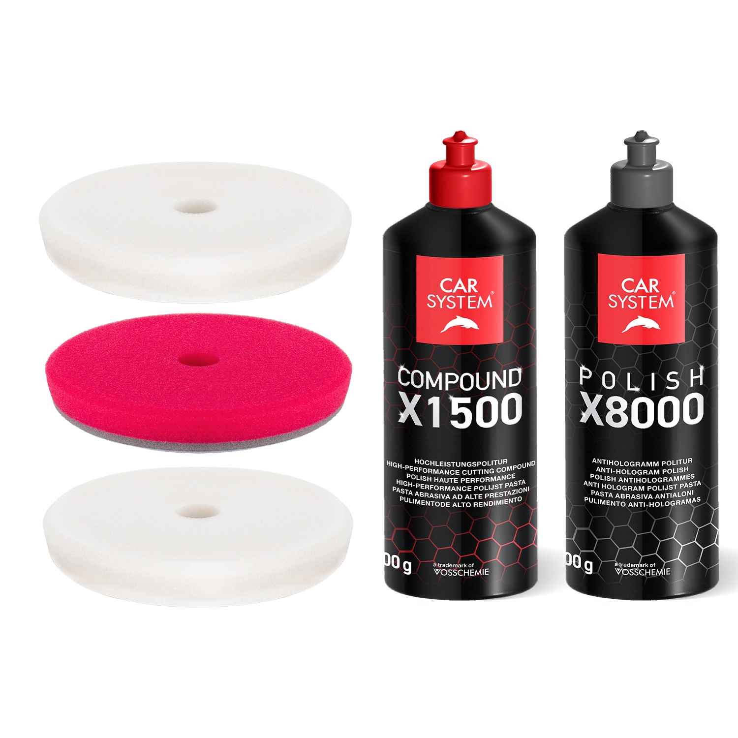 Carsystem Polish & Pad Combo: X1500 HC + X8000 AH + 3 Pads Carsystem Compound X1500 HC Schleifpolitur 500 g