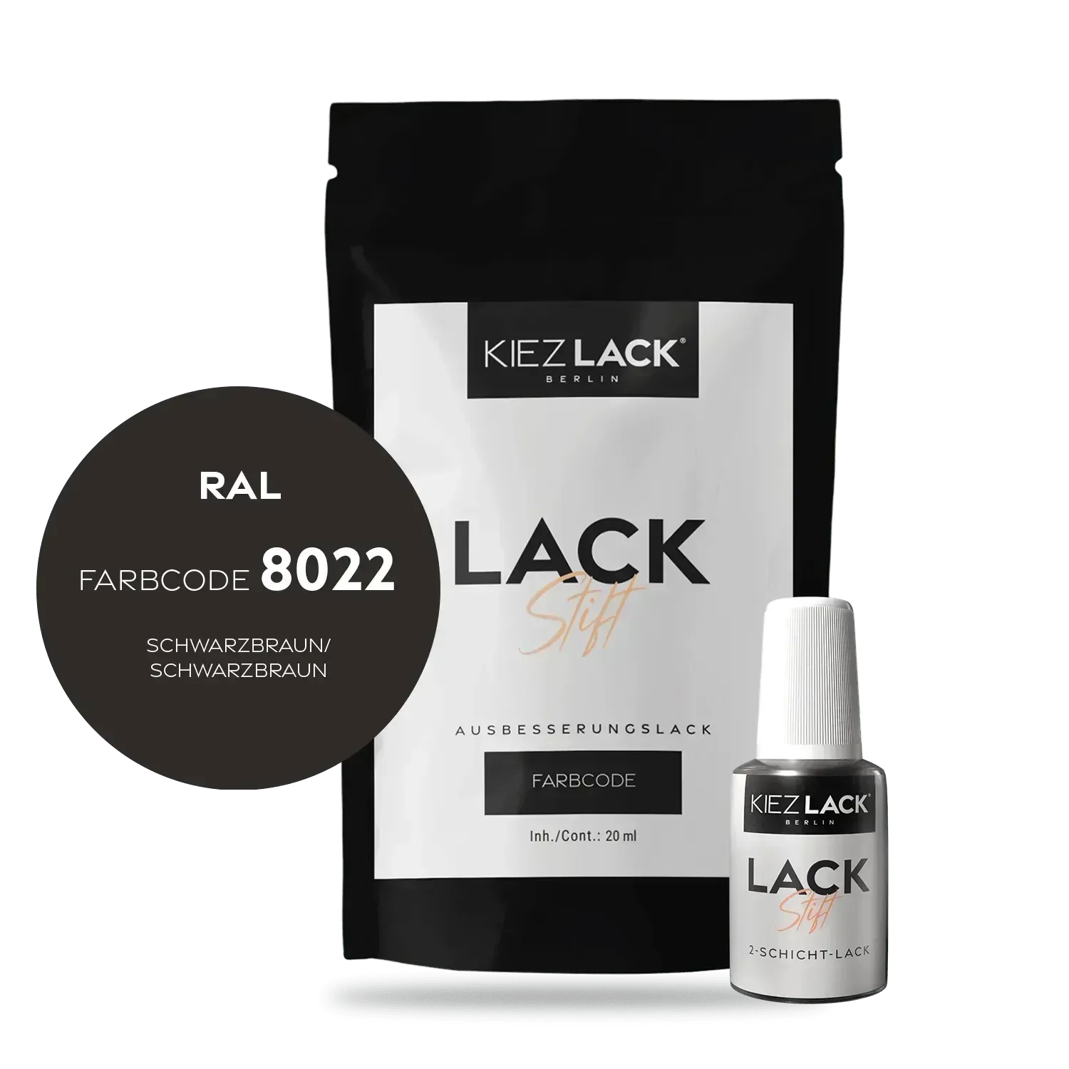 Kiezlack Lackstift Autolack Lackstift RAL 8022 SCHWARZBRAUN