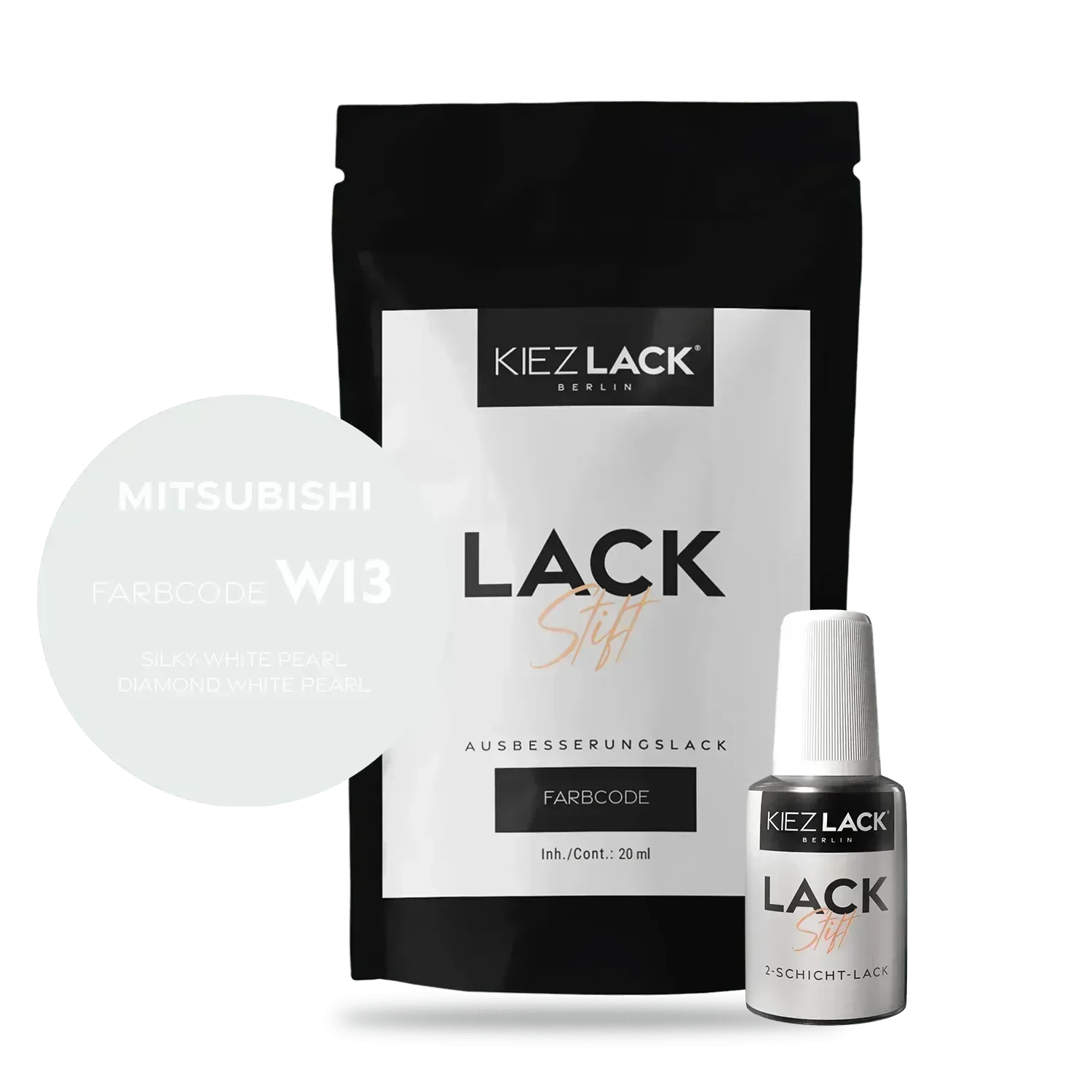 Kiezlack Lackstift Autolack Lackstift MITSUBISHI W13 SILKY WHITE PEARL