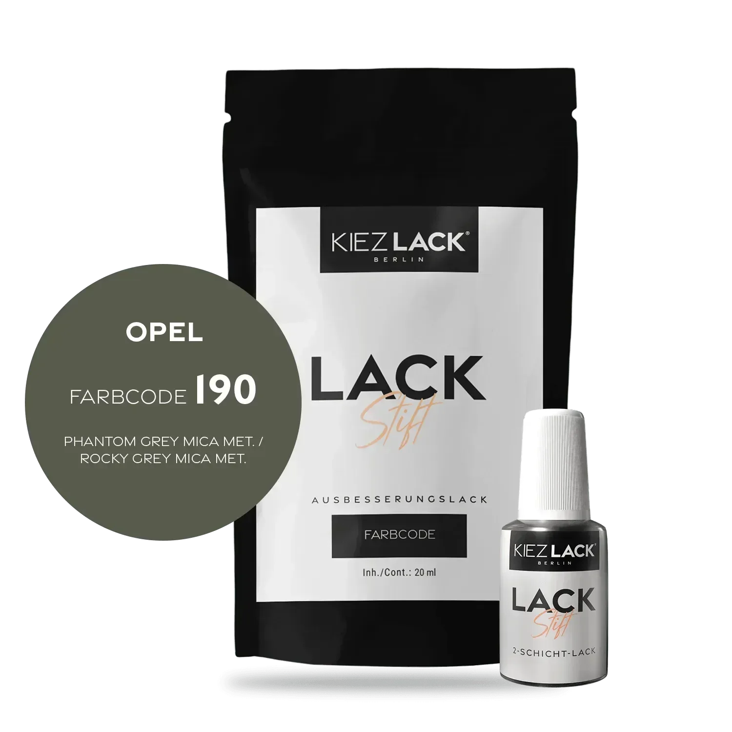 Kiezlack Lackstift Autolack Lackstift OPEL 190 PHANTOM GREY MICA MET.