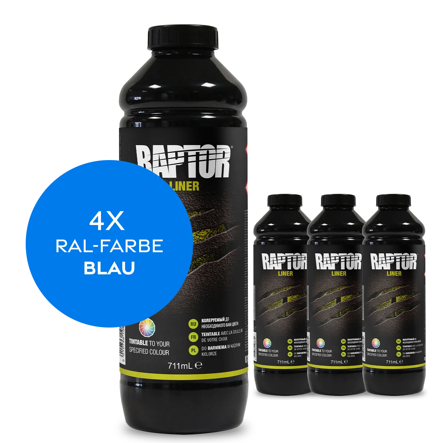 Raptor RAL 5000 - Violettblau / 4er Flaschen-KIT / ohne RAPTOR Liner Flaschen-Kit RAL-Farben Blau