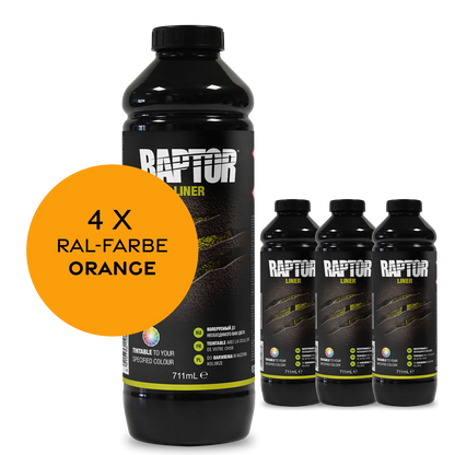 Raptor RAL 2000 - Gelborange / 4er Flaschen-KIT / ohne RAPTOR Liner Flaschen-Kit RAL-Farben Orange