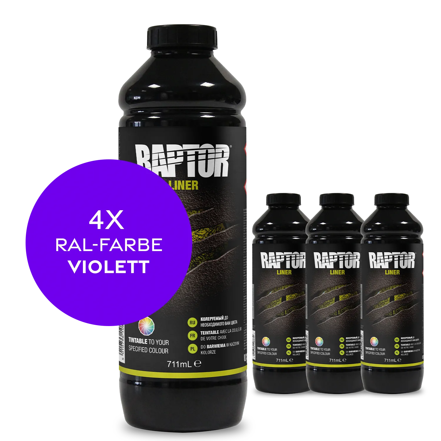Raptor RAL 4001 - Rotlila / 4er Flaschen-KIT / ohne RAPTOR Liner Flaschen-Kit RAL-Farben Violett