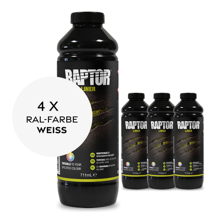 Raptor RAL 9001 - Cremeweiss / 4er Flaschen-KIT / ohne RAPTOR Liner Flaschen-Kit RAL-Farben Weiss