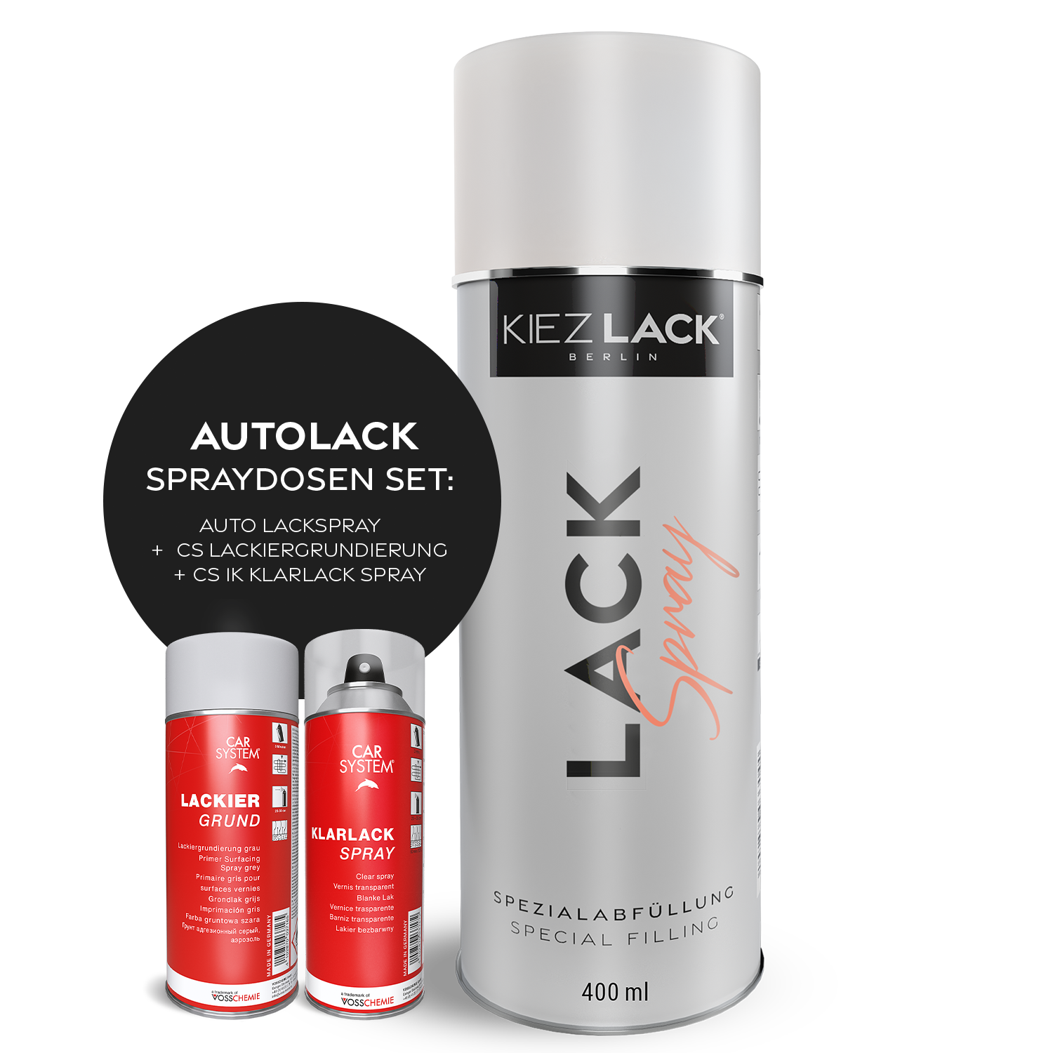 Kiezlack Lackspray + Grundierung + Klarlack Autolack Spraydose INDIVIDUELLER FARBCODE