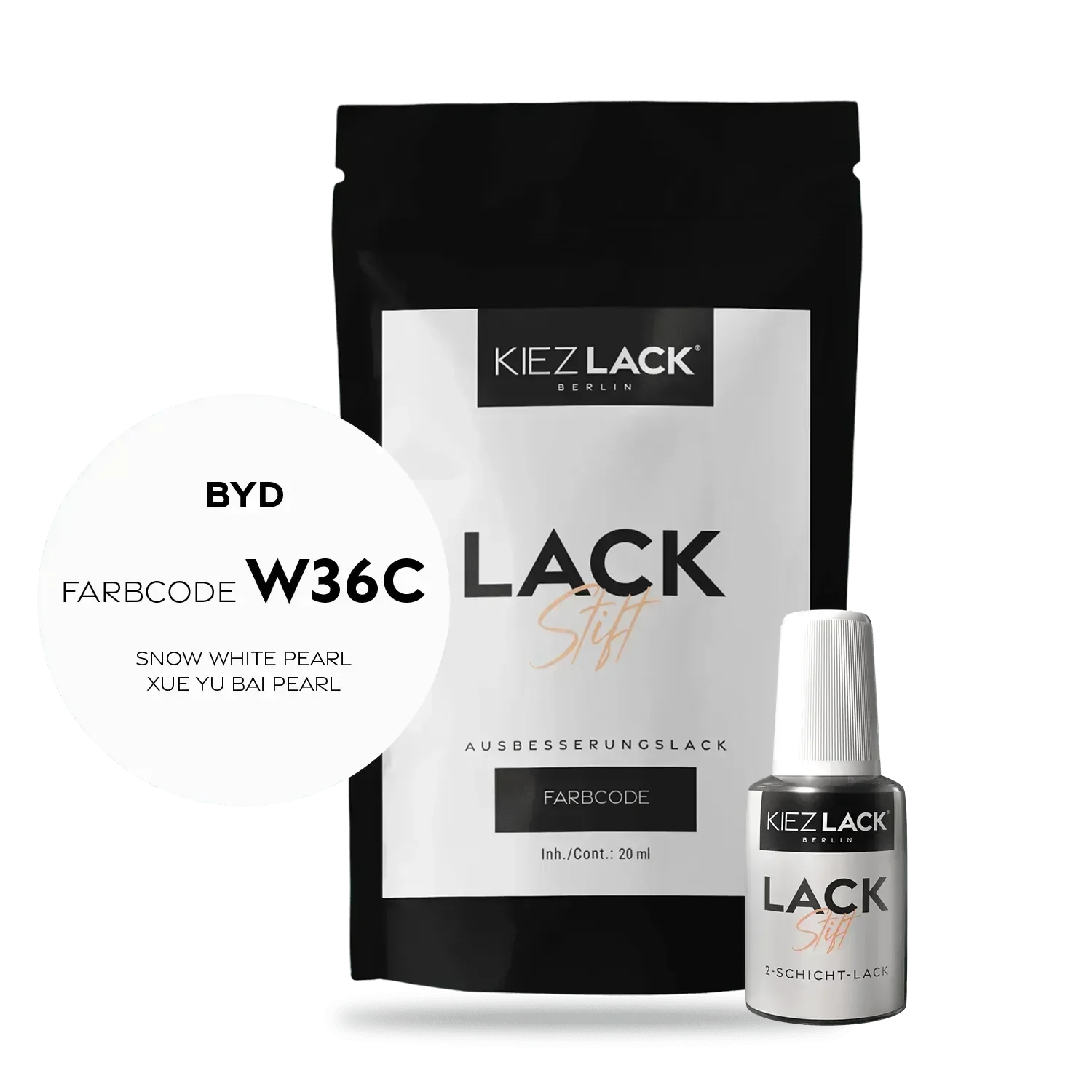 Kiezlack Lackstift Autolack Lackstift BYD W36C SNOW WHITE PEARL