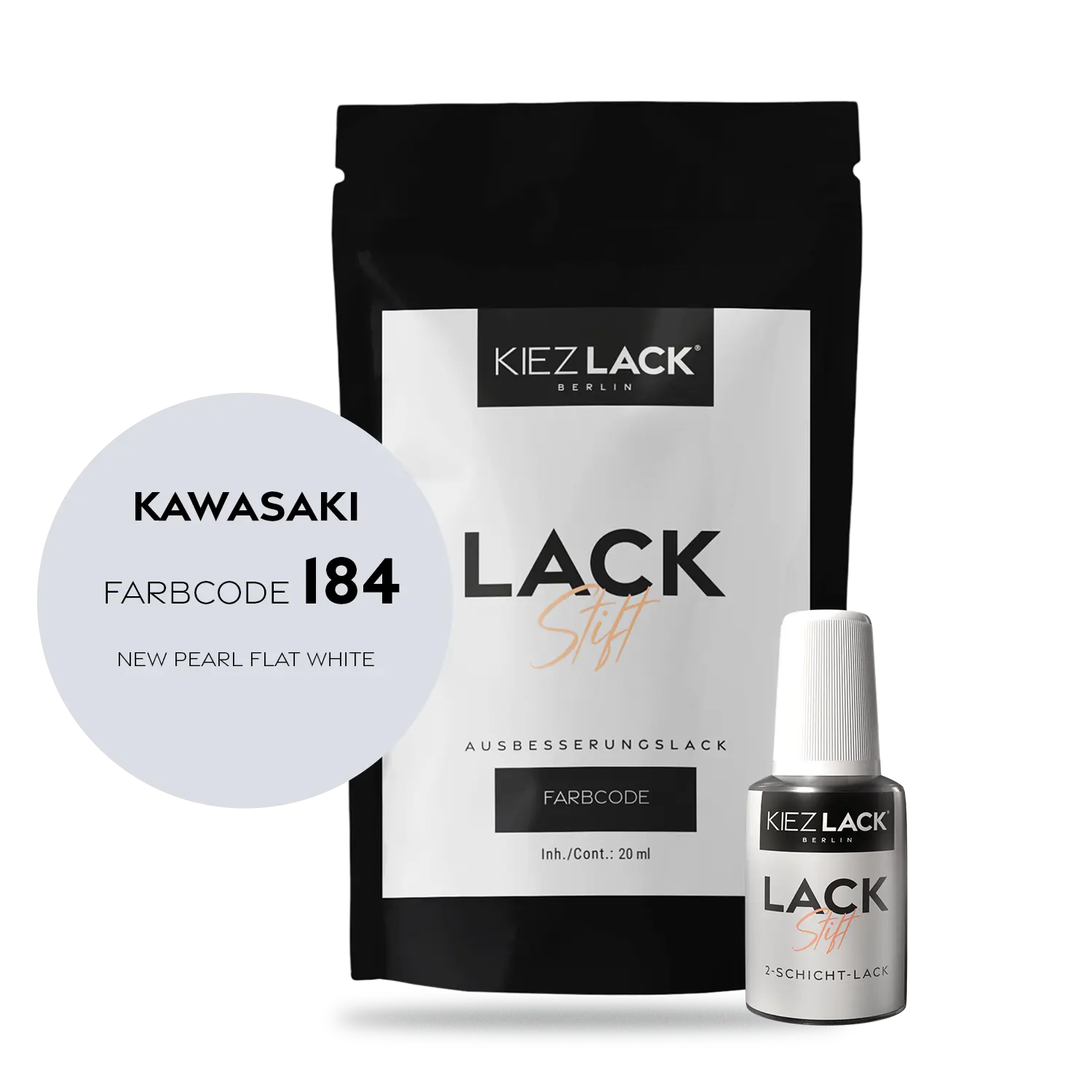 Kiezlack Motorradlack Lackstift Kawasaki 184 NEW PEARL FLAT WHITE