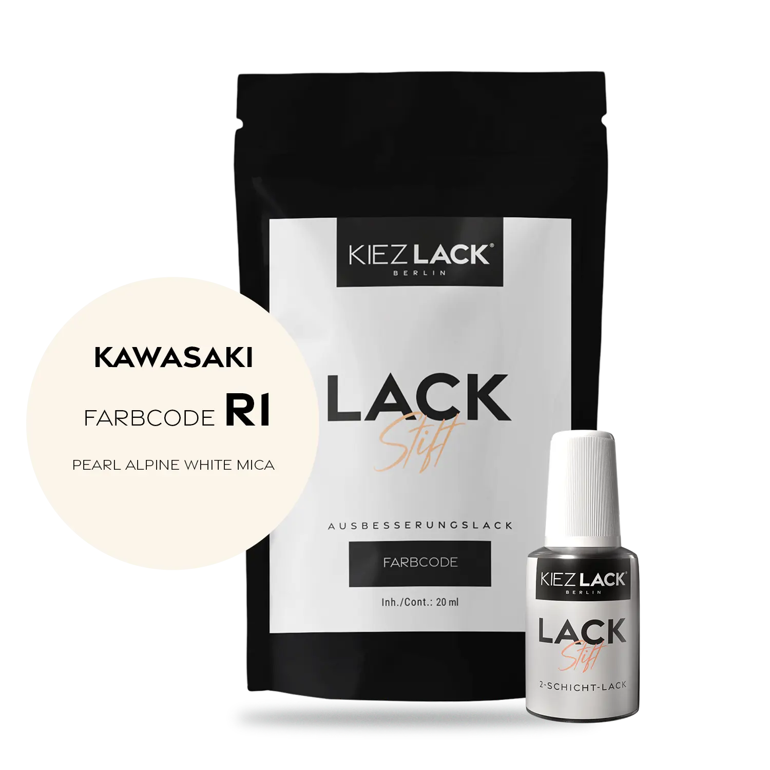 Kiezlack Motorradlack Lackstift Kawasaki 156 PEARL ALPINE WHITE MICA