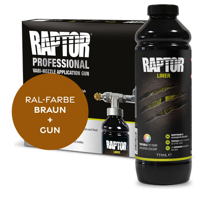 Raptor RAL 8000 - Grünbraun / 1er Flaschen-KIT / Raptor Spraygun RAPTOR Liner Flaschen-Kit RAL-Farben Braun