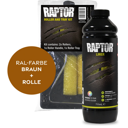 Raptor RAL 8000 - Grünbraun / 1er Flaschen-KIT / Raptor Roller Kit RAPTOR Liner Flaschen-Kit RAL-Farben Braun