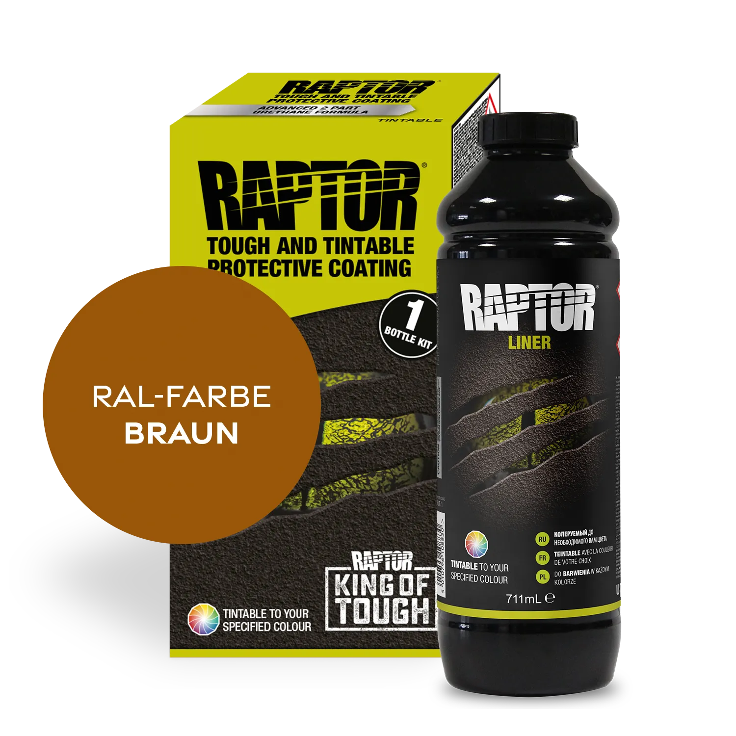Raptor RAL 8000 - Grünbraun / 1er Flaschen-KIT / ohne RAPTOR Liner Flaschen-Kit RAL-Farben Braun