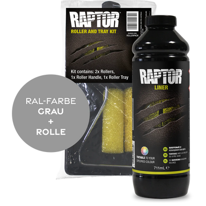 Raptor RAL 7000 - Fehgrau / 1er Flaschen-KIT / Raptor Roller Kit RAPTOR Liner Flaschen-Kit RAL-Farben Grau