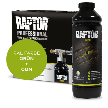 Raptor RAL 6000 - Patinagrün / 1er Flaschen-KIT / Raptor Spraygun RAPTOR Liner Flaschen-Kit RAL-Farben Grün