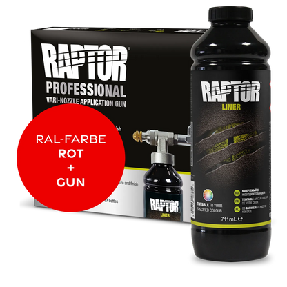 Raptor RAL 3000 - Feuerrot / 1er Flaschen-KIT / Raptor Spraygun RAPTOR Liner Flaschen-Kit RAL-Farben Rot