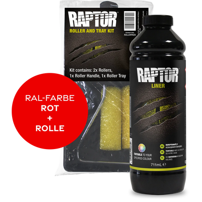 Raptor RAL 3000 - Feuerrot / 1er Flaschen-KIT / Raptor Roller Kit RAPTOR Liner Flaschen-Kit RAL-Farben Rot