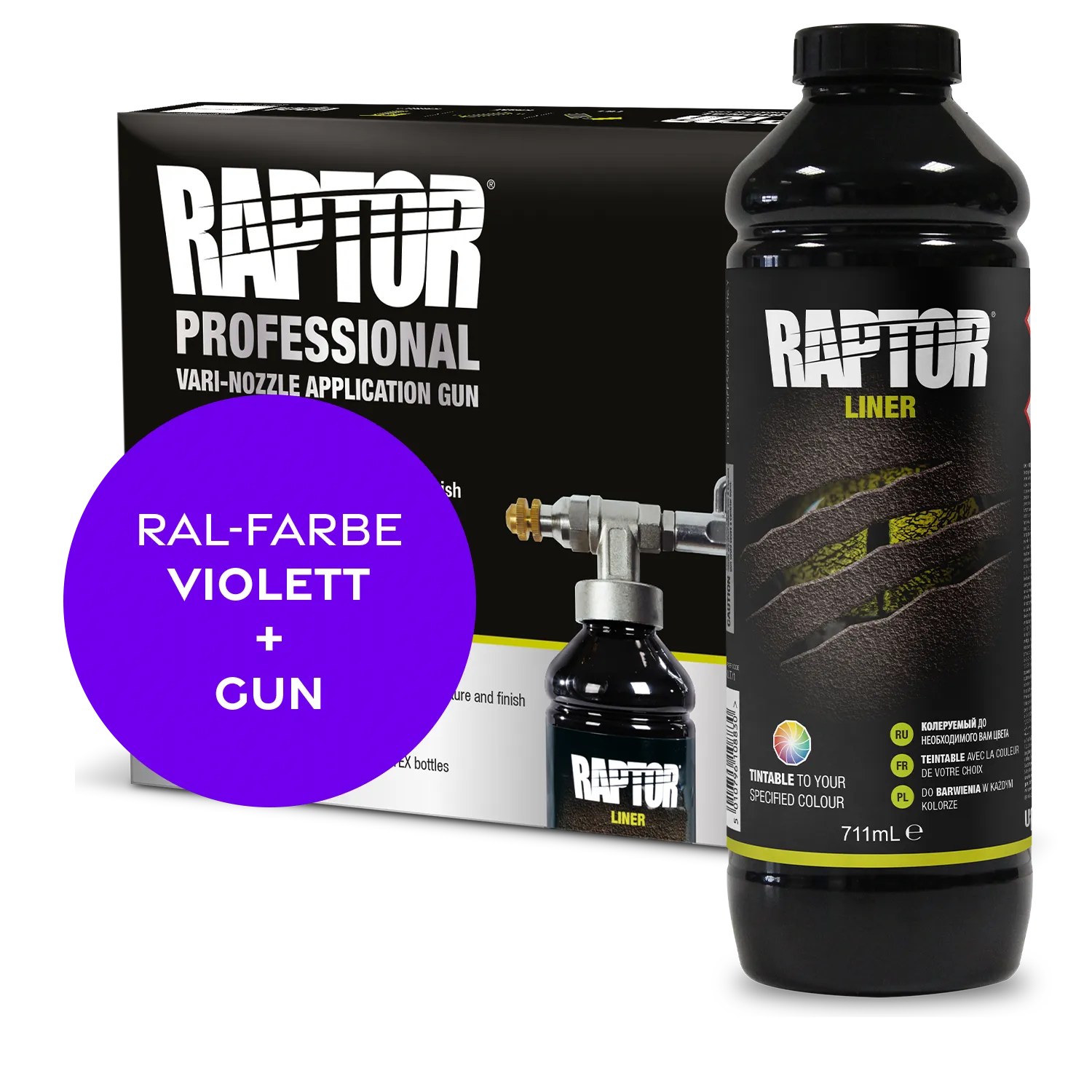 Raptor RAL 4001 - Rotlila / 1er Flaschen-KIT / Raptor Spraygun RAPTOR Liner Flaschen-Kit RAL-Farben Violett
