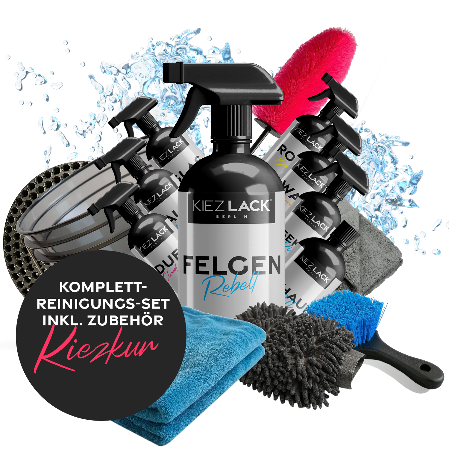 Kiezlack KIEZKUR Autopflege Komplettset Premium – Autowäsche, Innenraum, Felgen und Lackpflege Set