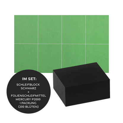 Carsystem Schleifblock Schwarz + Folienschleifmittel Mercury P2000 1 Packung (200 Blüten) ProFlex Mercury Schleifblock 27x33 mm (hart, schwarz) – Spot-Repair Block