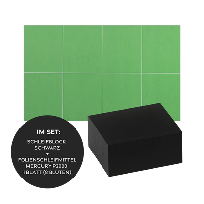 Carsystem Schleifblock Schwarz + Folienschleifmittel Mercury P2000 1 Blatt (8 Blüten) ProFlex Mercury Schleifblock 27x33 mm (hart, schwarz) – Spot-Repair Block