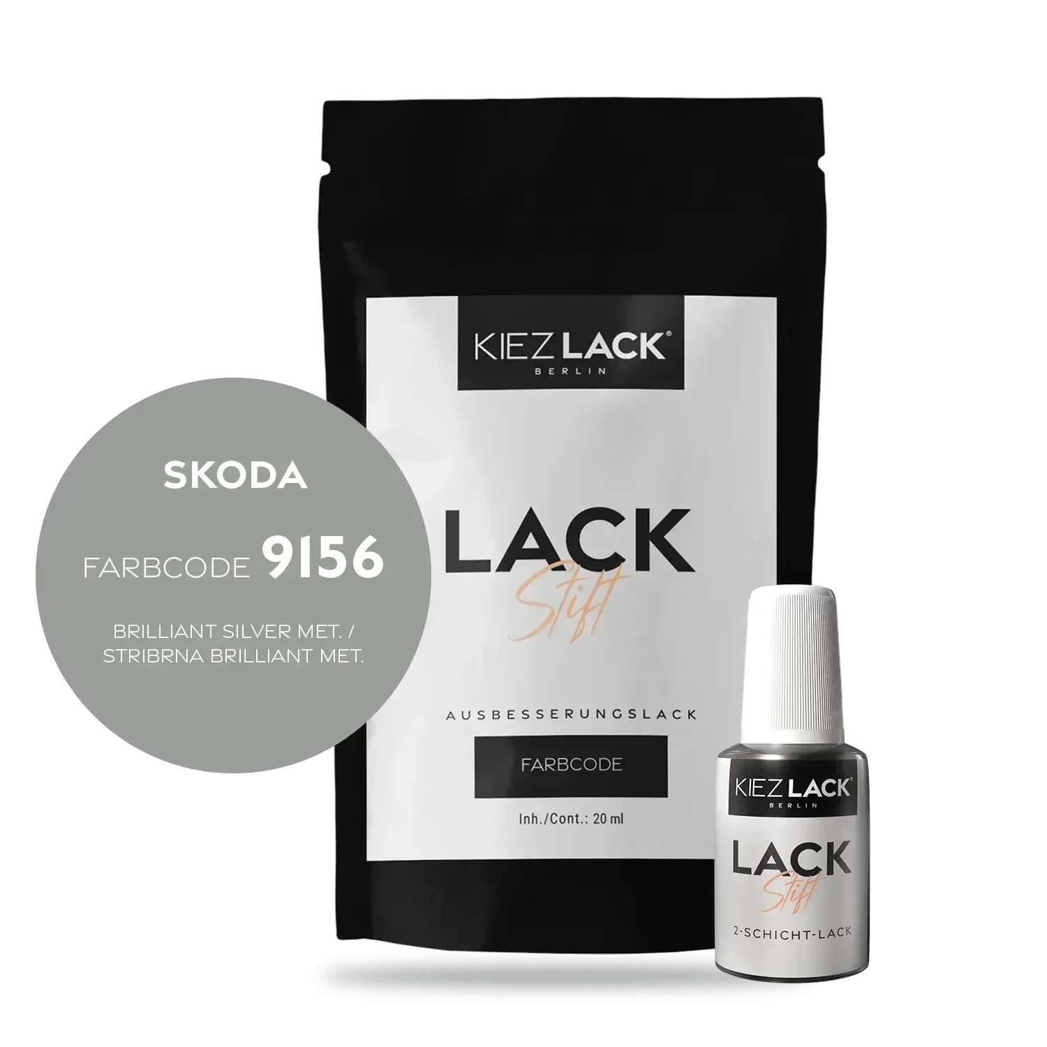 Kiezlack Lackstift Autolack Lackstift Skoda 9156 BRILLIANT SILVER MET.