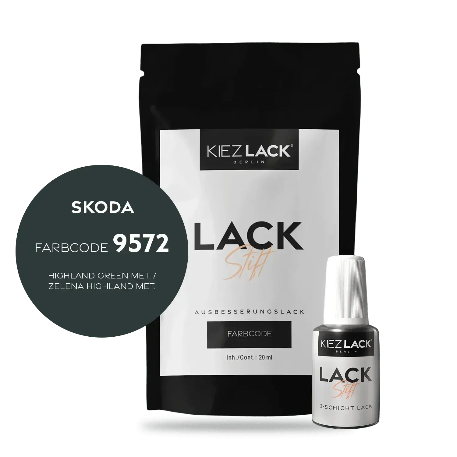 Kiezlack Lackstift Autolack Lackstift Skoda 9572 HIGHLAND GREEN MET.