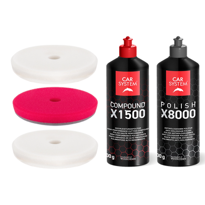 Carsystem Polish & Pad Combo: X1500 HC + X8000 AH + 3 Pads Carsystem Compound X1500 HC Schleifpolitur 500 g