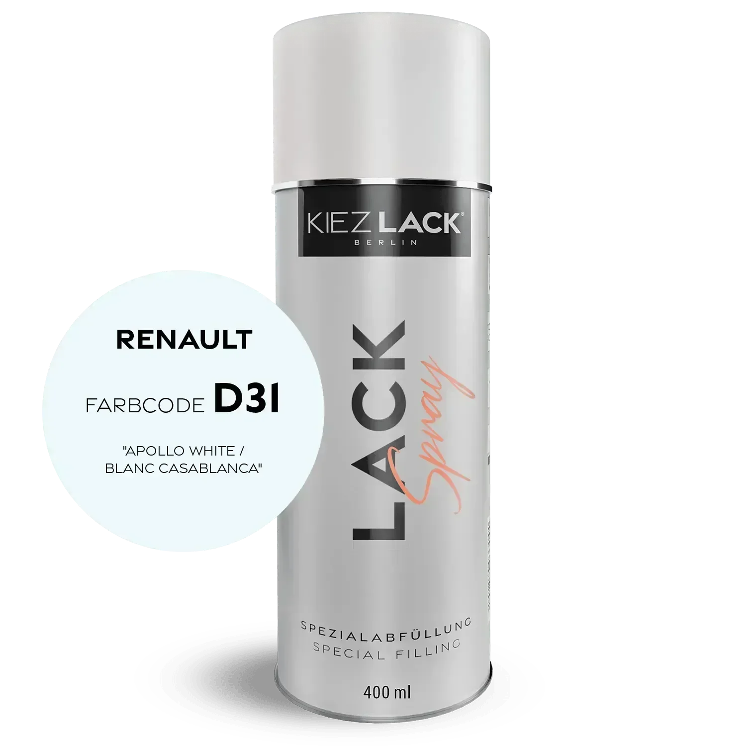 Kiezlack Autolack Spraydose Renault D31 APOLLO WHITE
