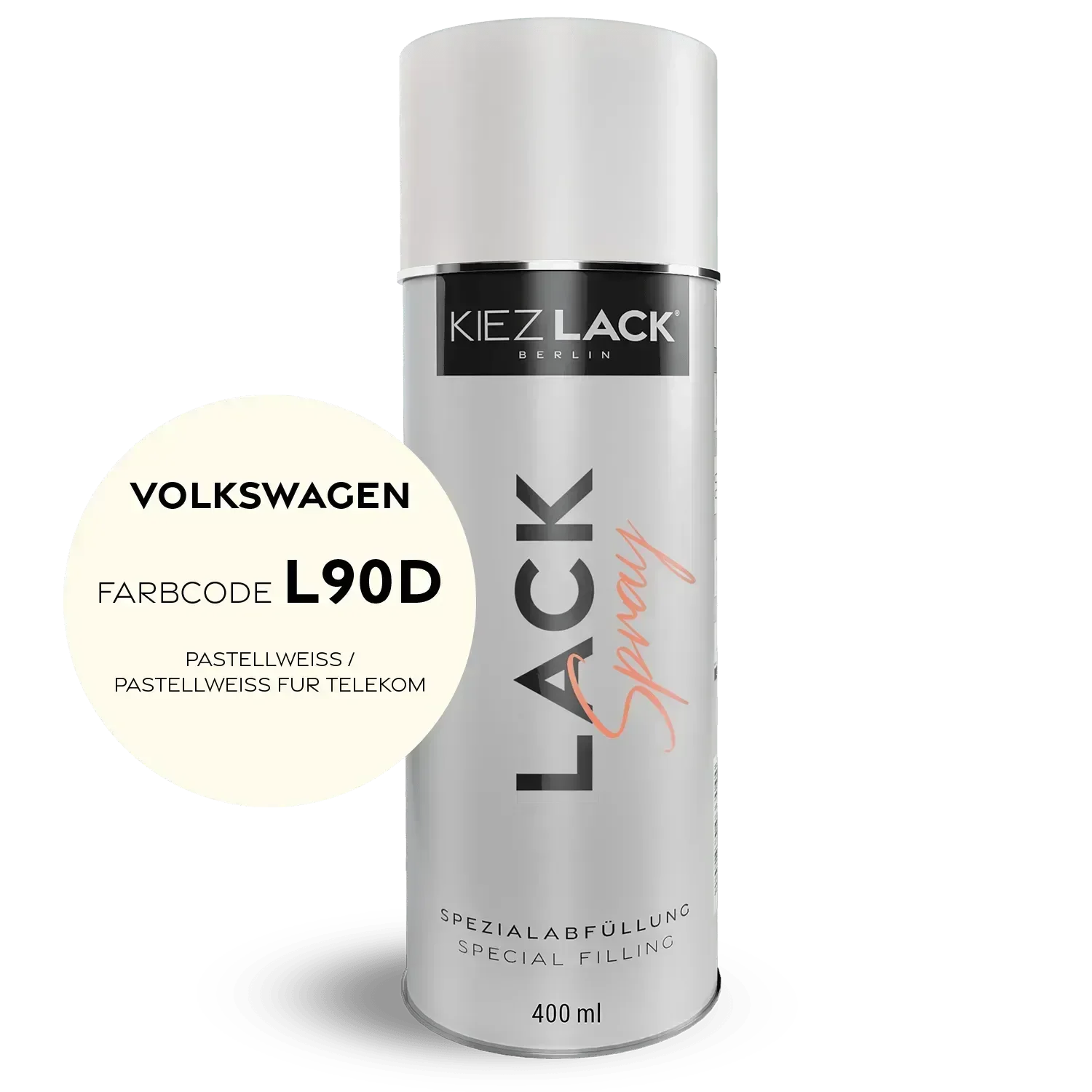 Kiezlack Lackspray Autolack Spraydose Volkswagen L90D PASTELLWEISS