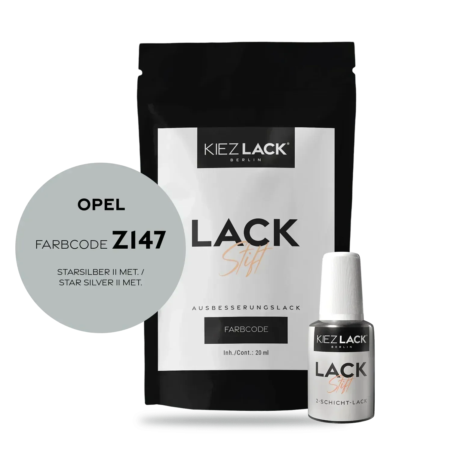 Kiezlack Lackstift Autolack Lackstift OPEL Z147 STARSILBER II MET.